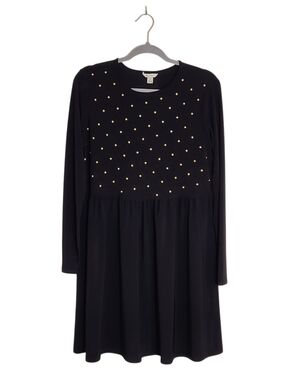 Cato Black Long Sleeve Mini Dress with Gold-tone Stud Detail Size Small